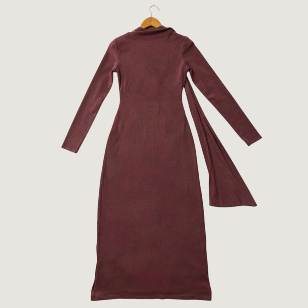 Reformation Azure Knit Dress Size Small Ribbed Knit Scarf Burgundy Long Sleeve